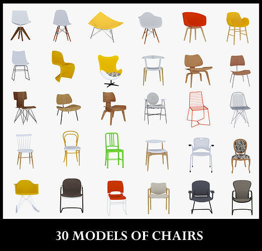 30 MODELS OF CHAIRS 3D Model Collection