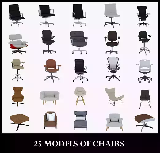 25 MODELS OF CHAIRS 3D Model Collection