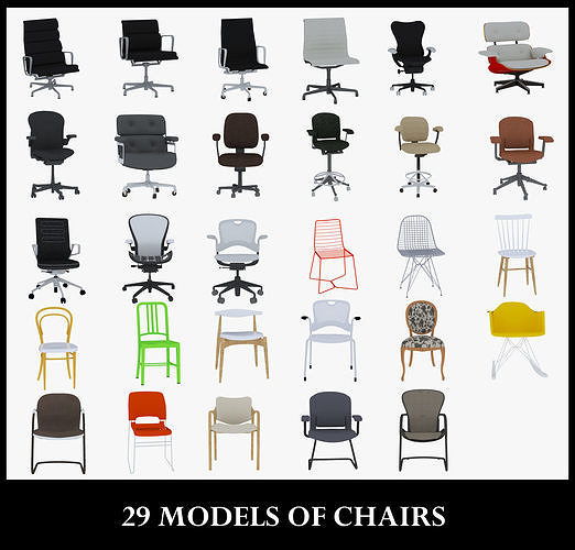 29 MODELS OF CHAIRS 3D Model Collection
