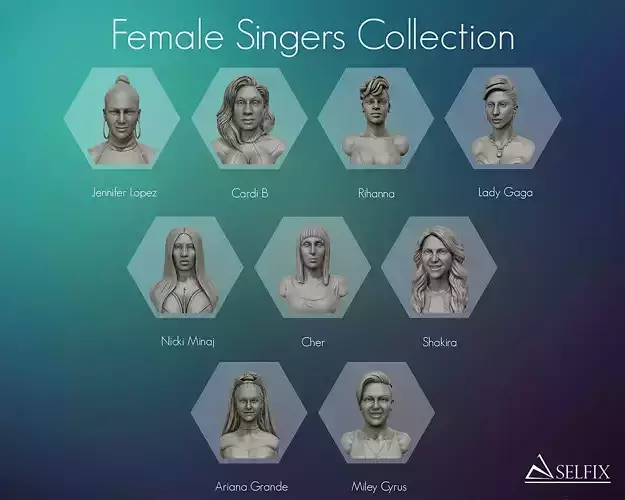 Collection of 9 female singers 3D portrait sculpture 