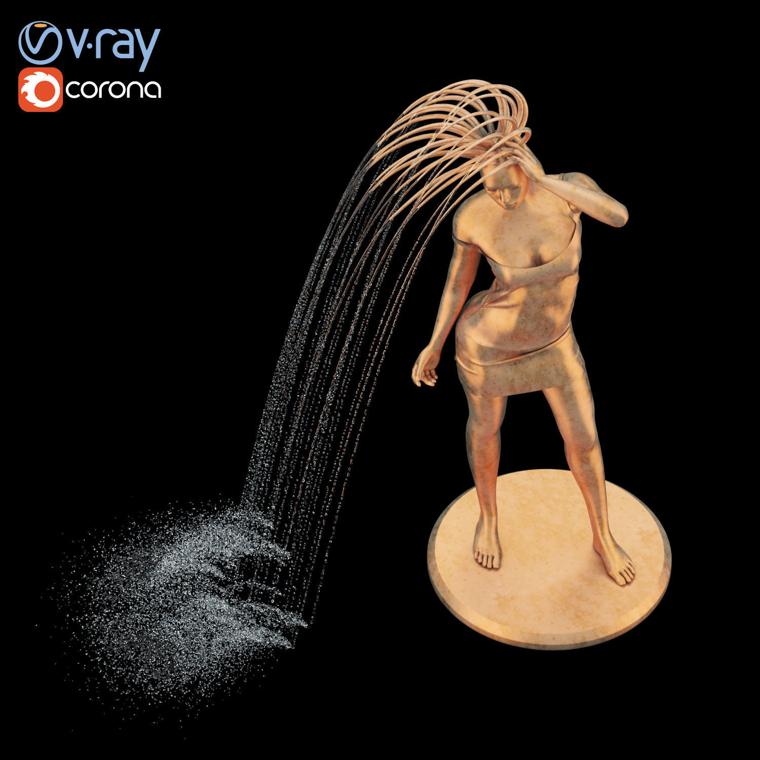 Girl fountain statue 3D model_1