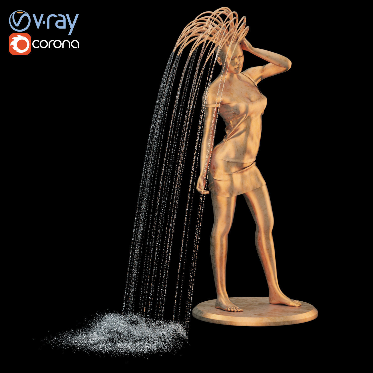 Girl fountain statue 3D model_2