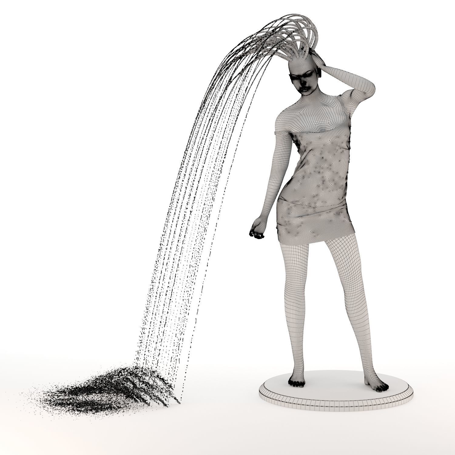 Girl fountain statue 3D model_4