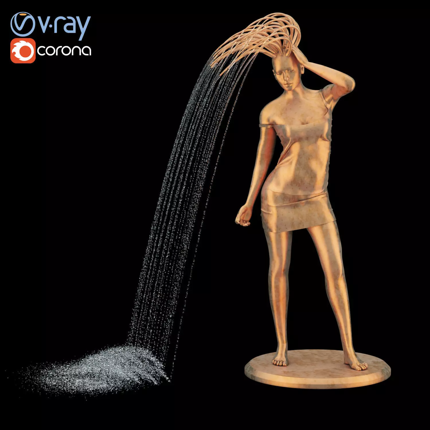 Girl fountain statue 3D model_0