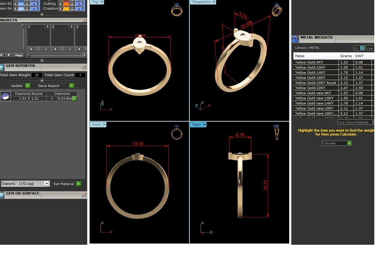 Ring-5761 gold ring with diamond in middle 3D print model_9