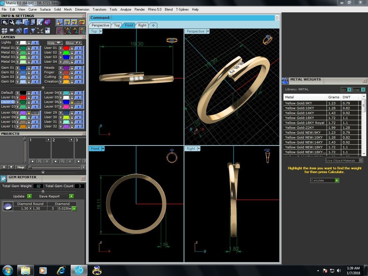 Ring-5721 gold ring with diamond in middle 3D print model_9
