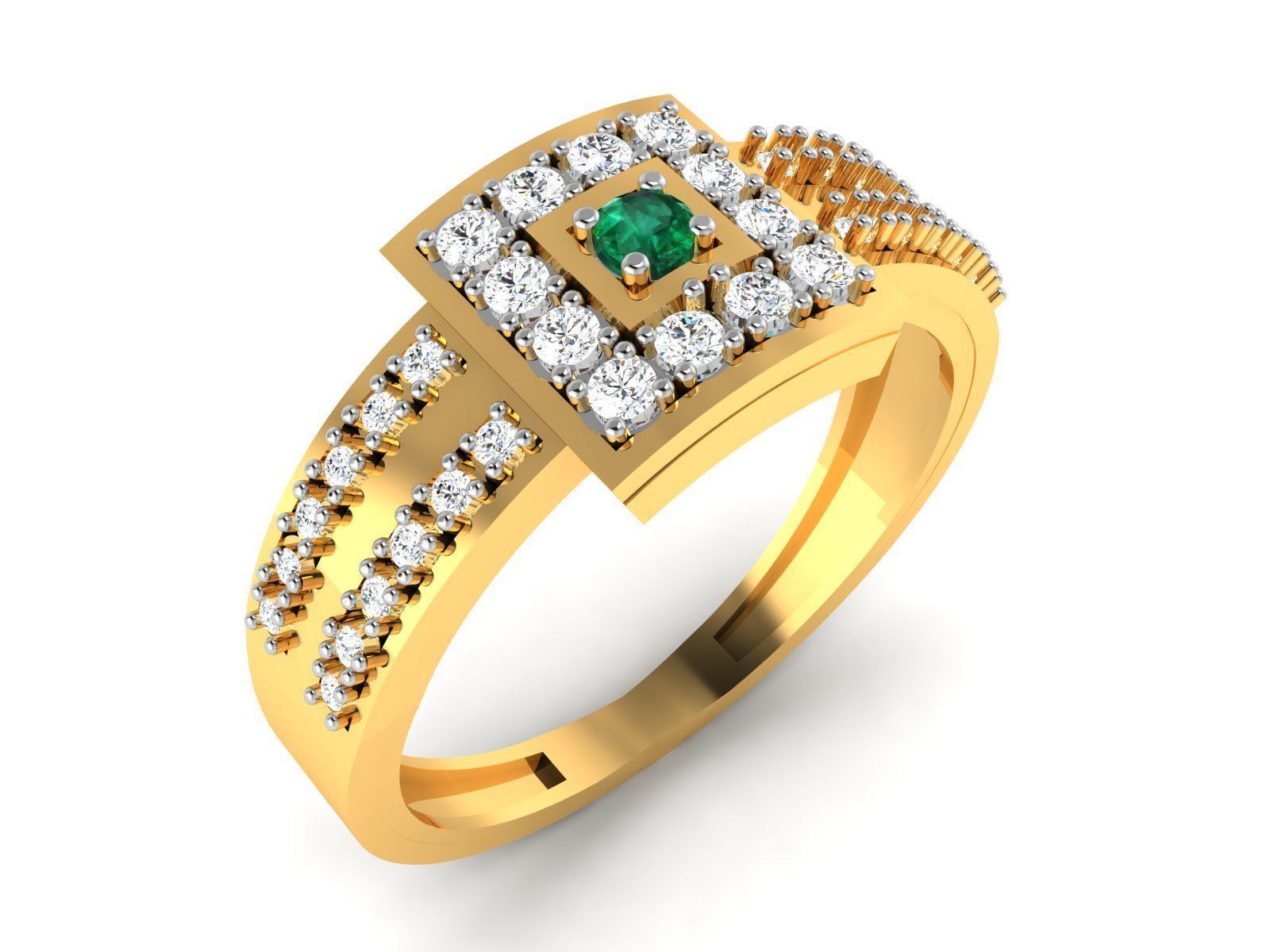 Ring-5617 emerald and diamond ring 3D print model_1