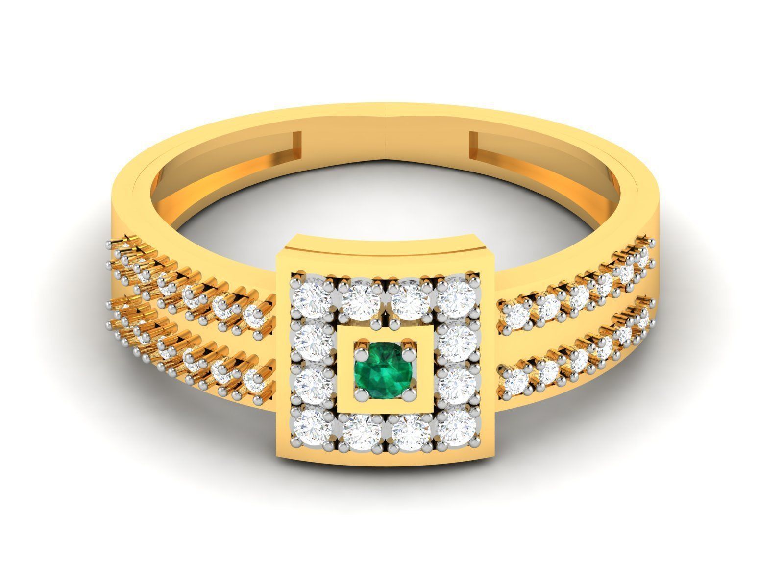 Ring-5611 emerald and diamond ring 3D print model_6