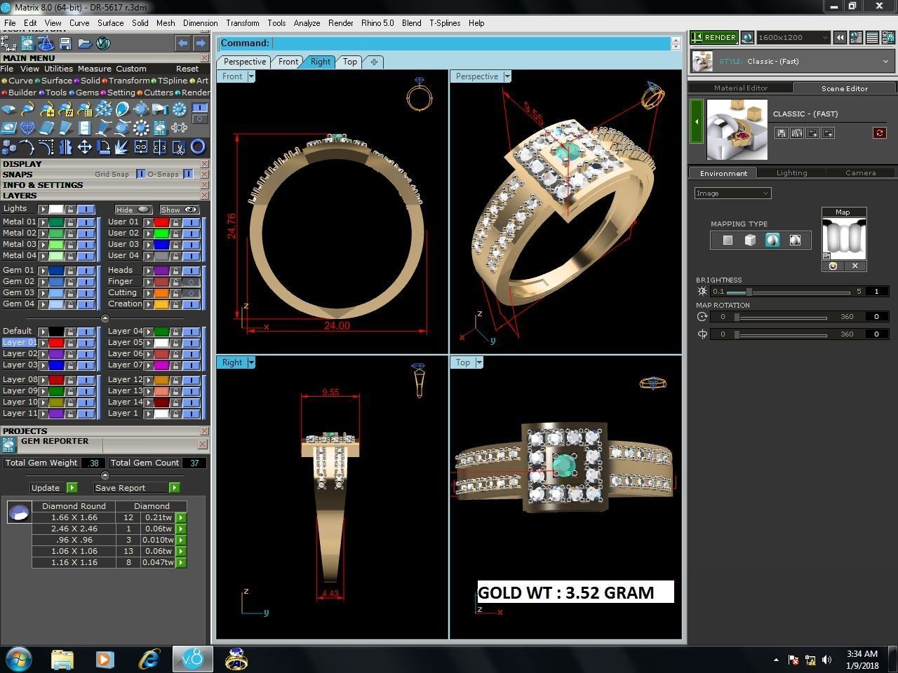 Ring-5611 emerald and diamond ring 3D print model_8