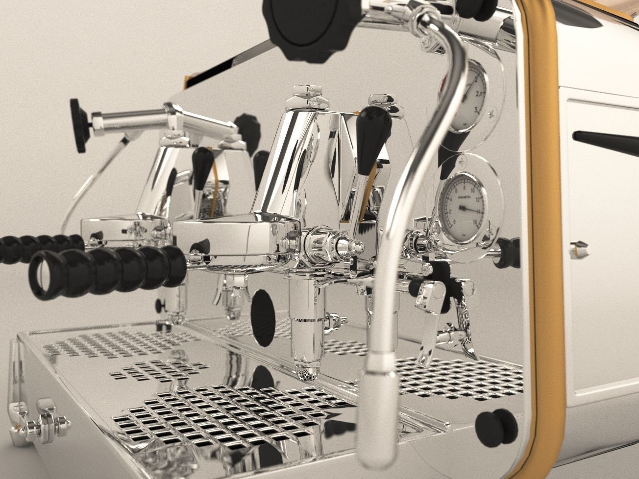 Faema e61 espresso machine and  FP Grinder with a coffee cup 3D model_5