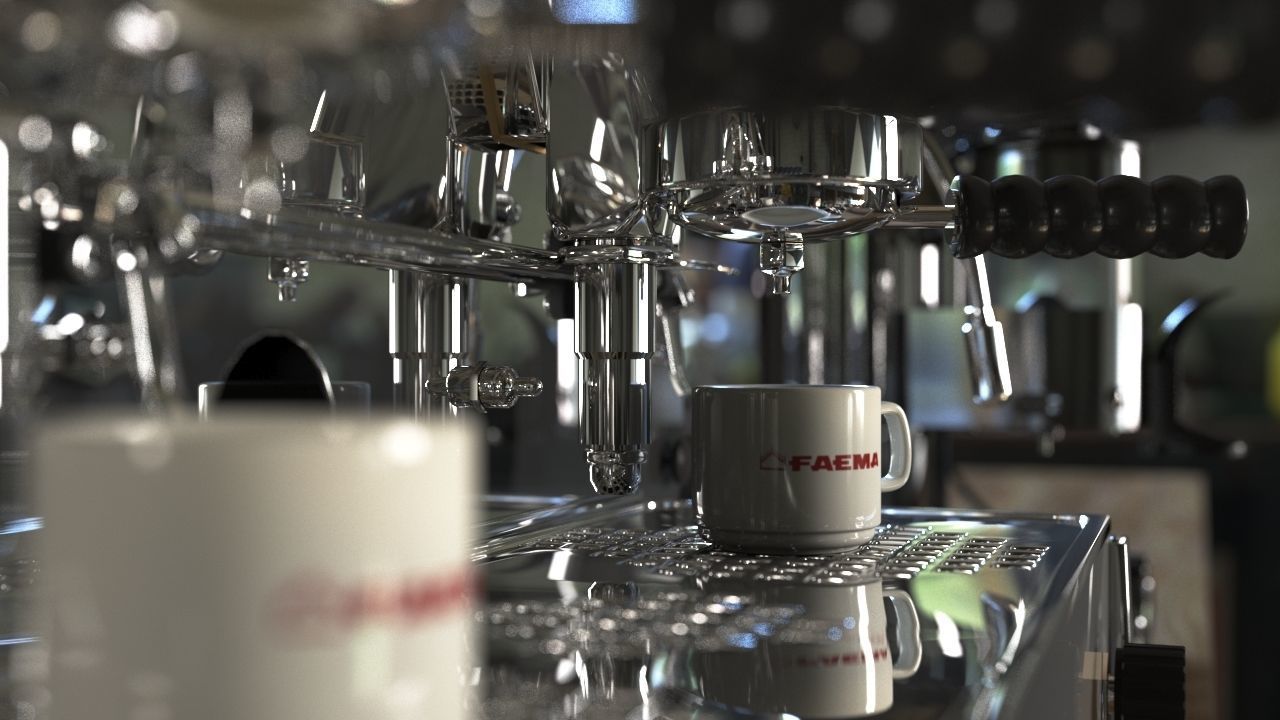 Faema e61 espresso machine and  FP Grinder with a coffee cup 3D model_2