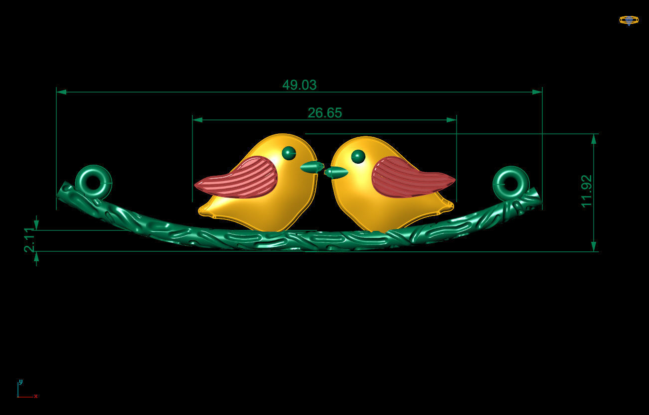 birds on a branch necklace 3D print model_6