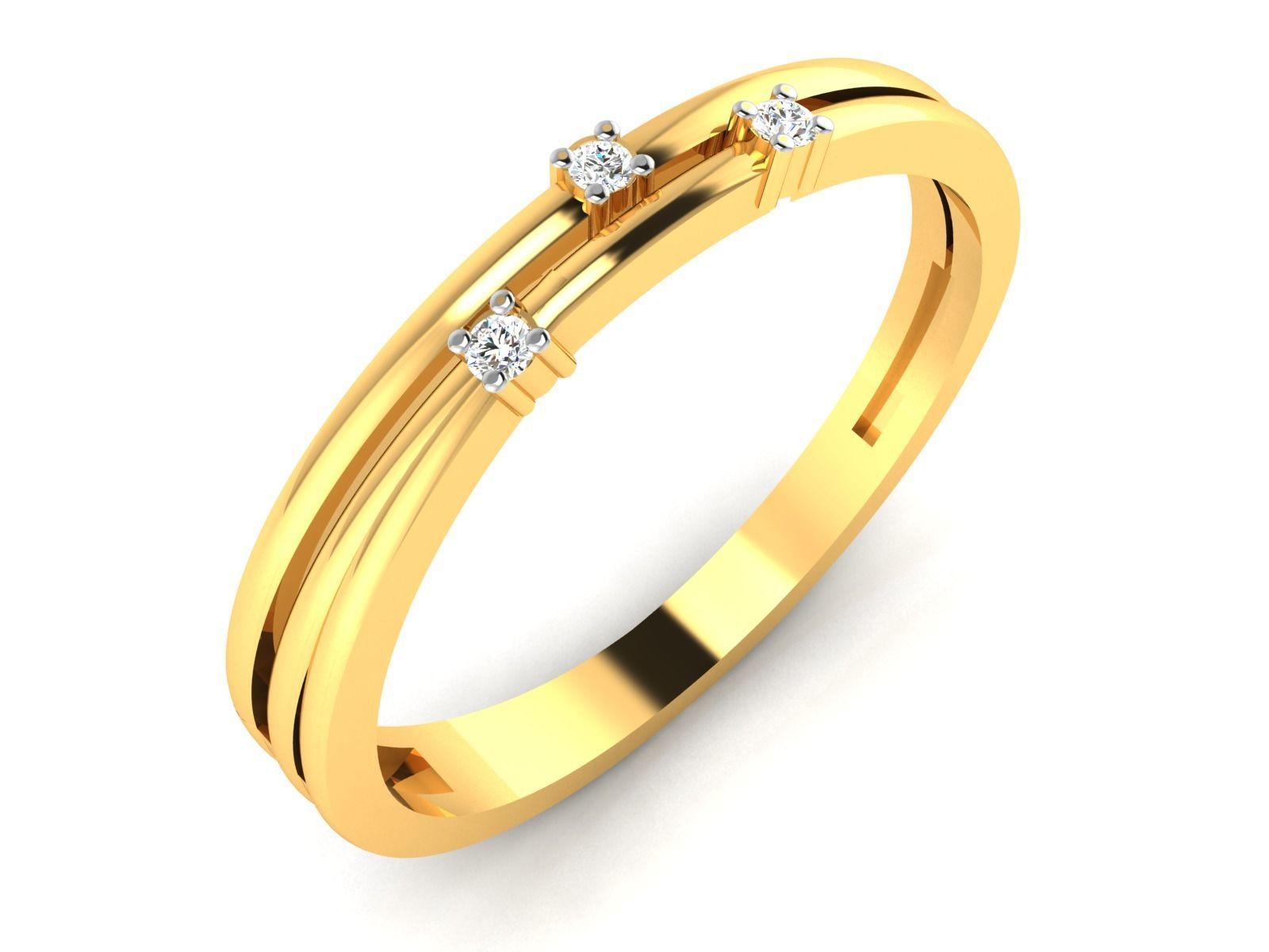 Ring-5328 gold diamond ring with three stones 3D print model_2