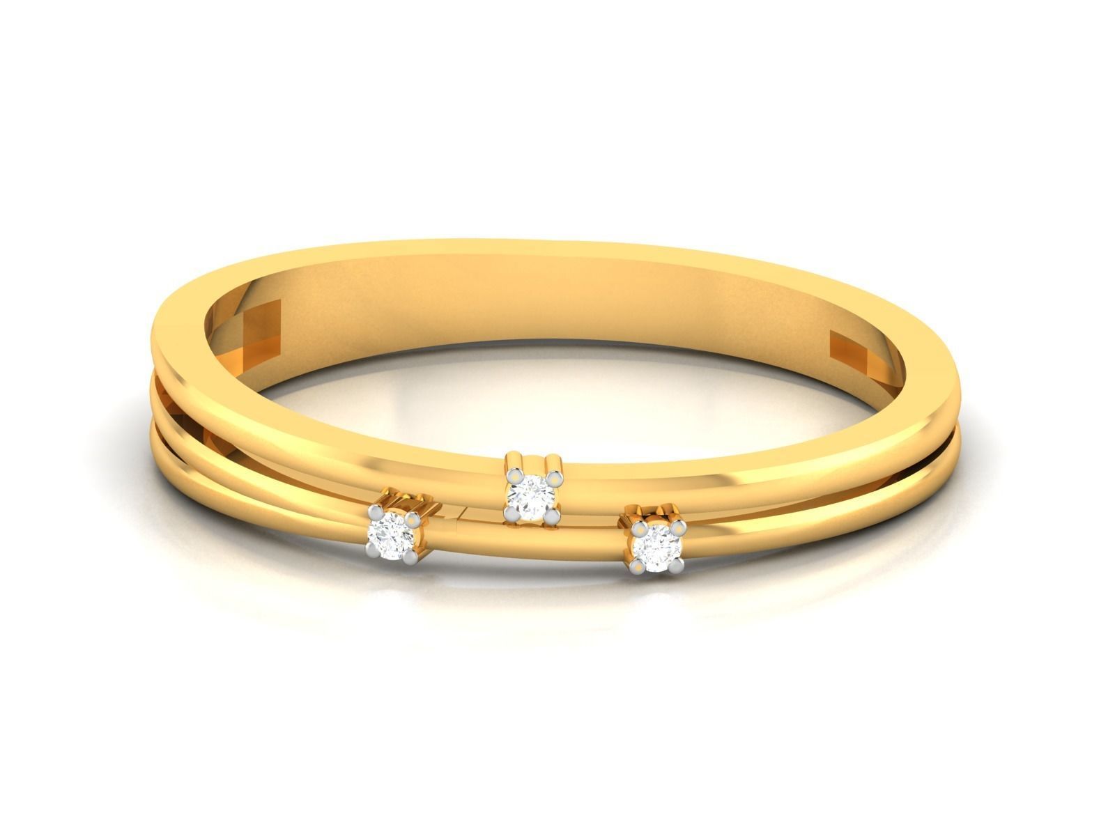 Ring-5328 gold diamond ring with three stones 3D print model_16