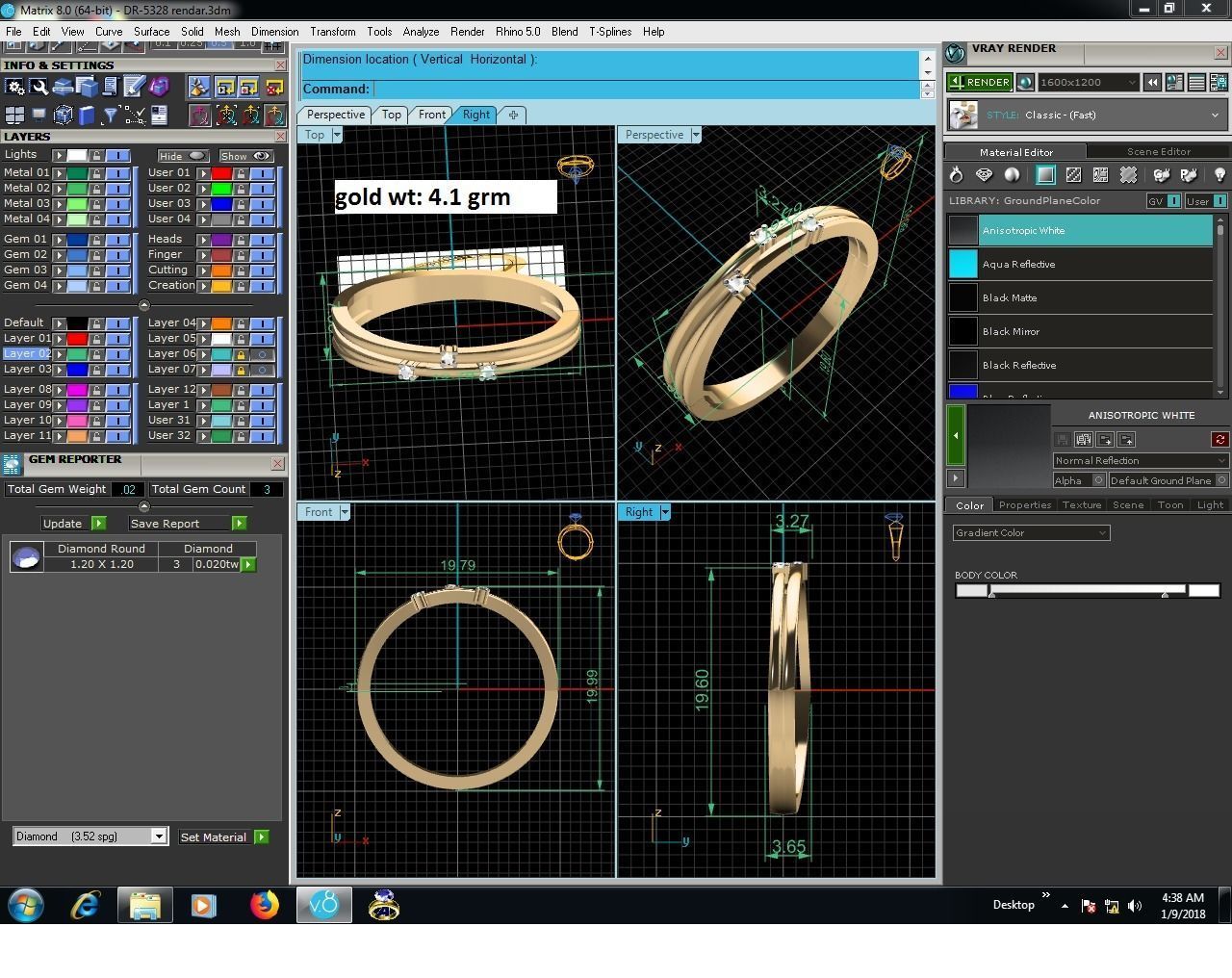 Ring-5328 gold diamond ring with three stones 3D print model_18
