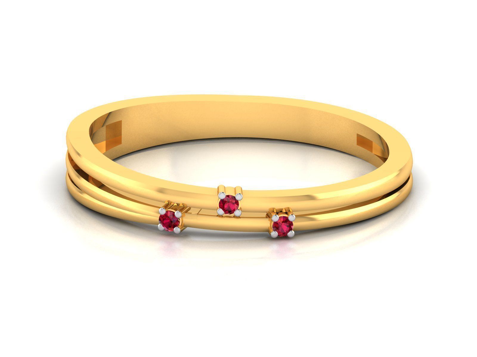 Ring-5328 gold diamond ring with three stones 3D print model_13