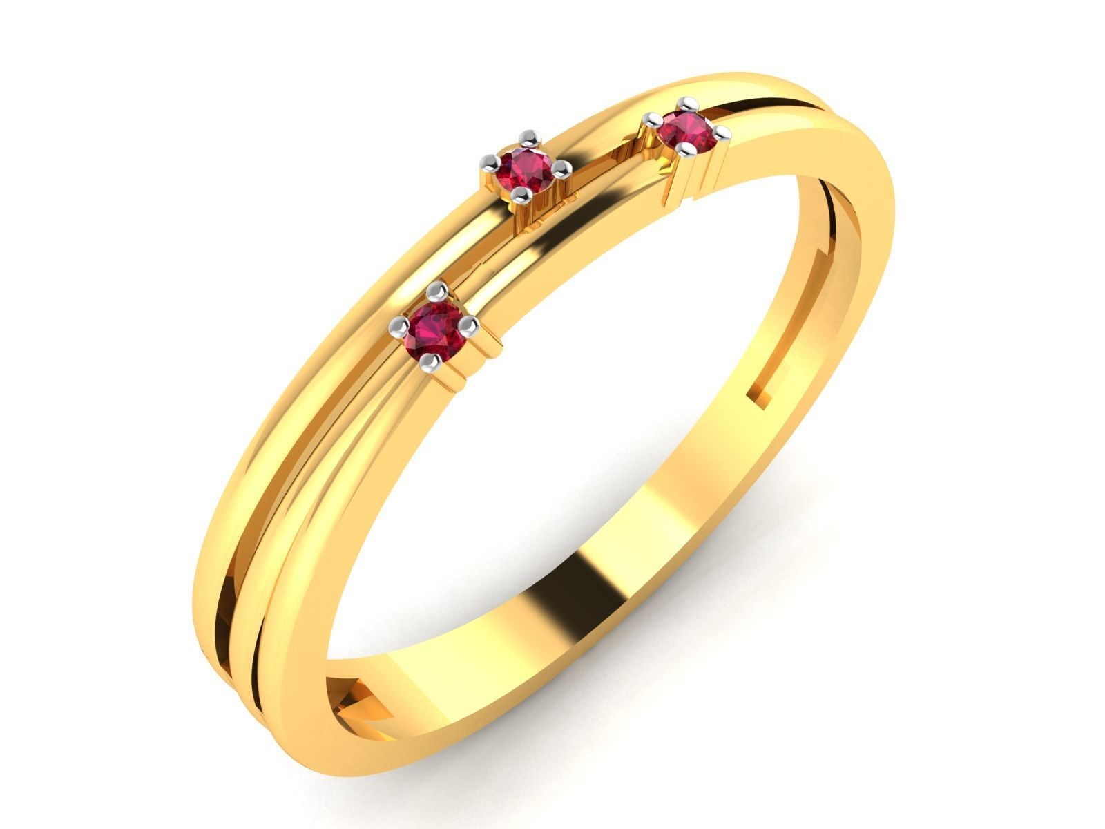 Ring-5328 gold diamond ring with three stones 3D print model_1