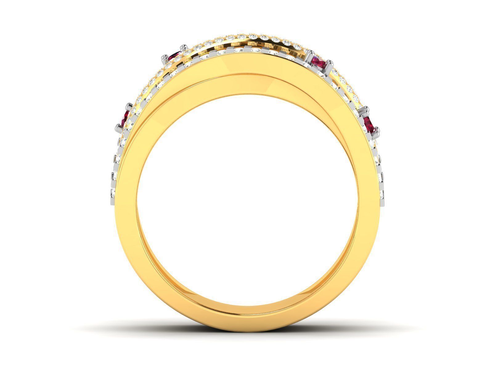 Ring-3071 gold ring with ruby stones and diamonds 3D print model_2
