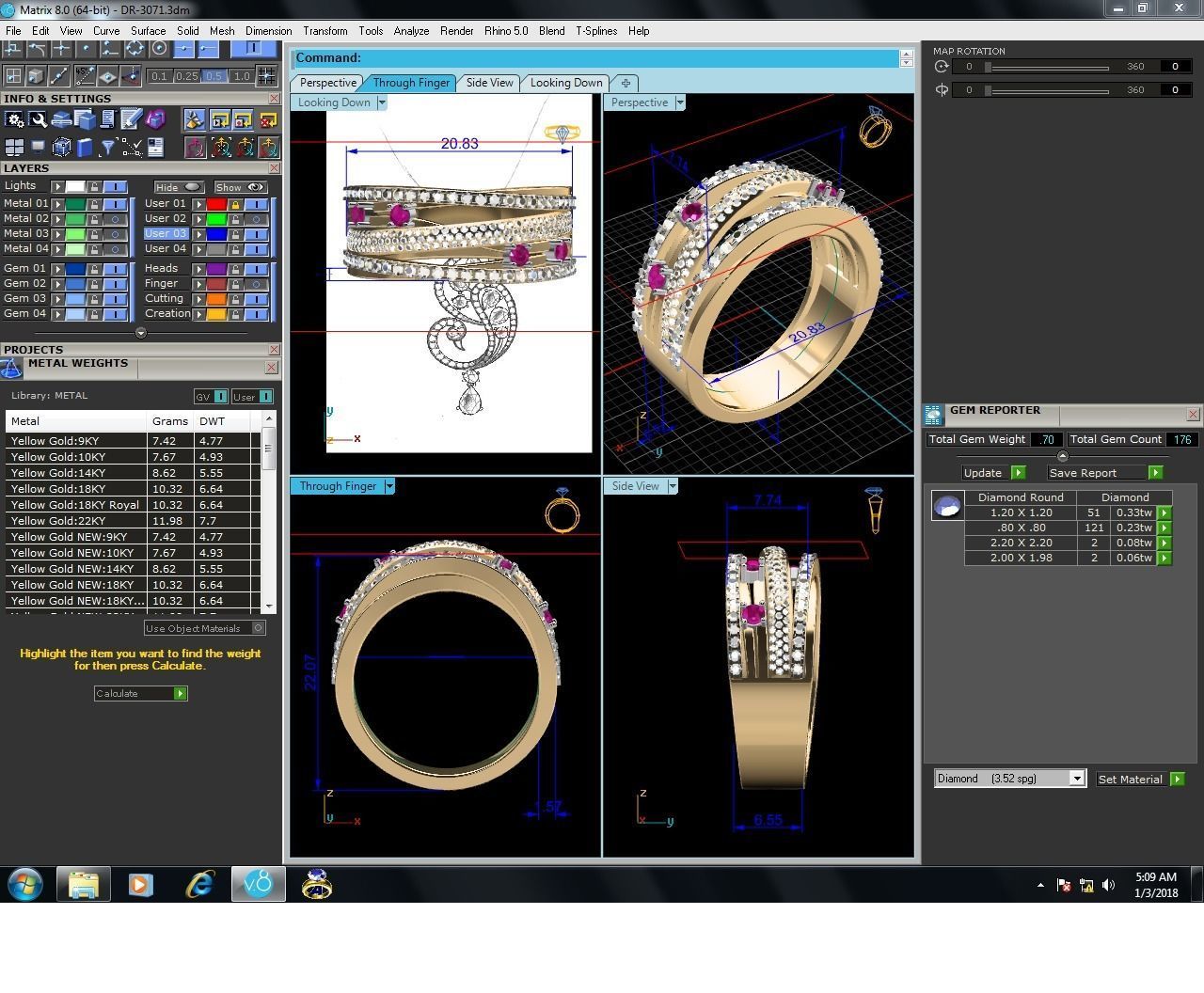 Ring-3071 gold ring with ruby stones and diamonds 3D print model_9