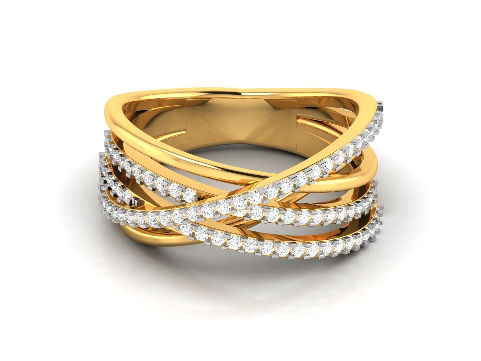 Ring-3070 gold diamond ring with three rows of diamonds 3D print model_7