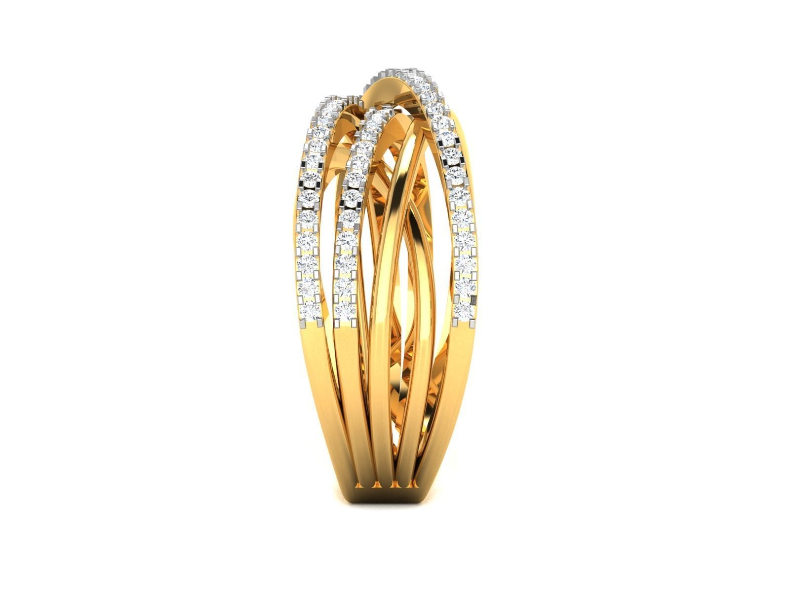 Ring-3070 gold diamond ring with three rows of diamonds 3D print model_4