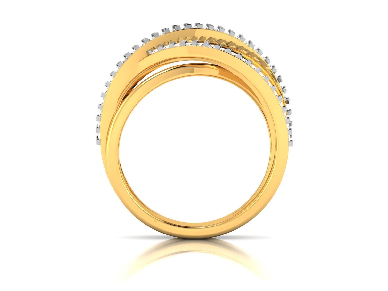 Ring-3070 gold diamond ring with three rows of diamonds 3D print model_3