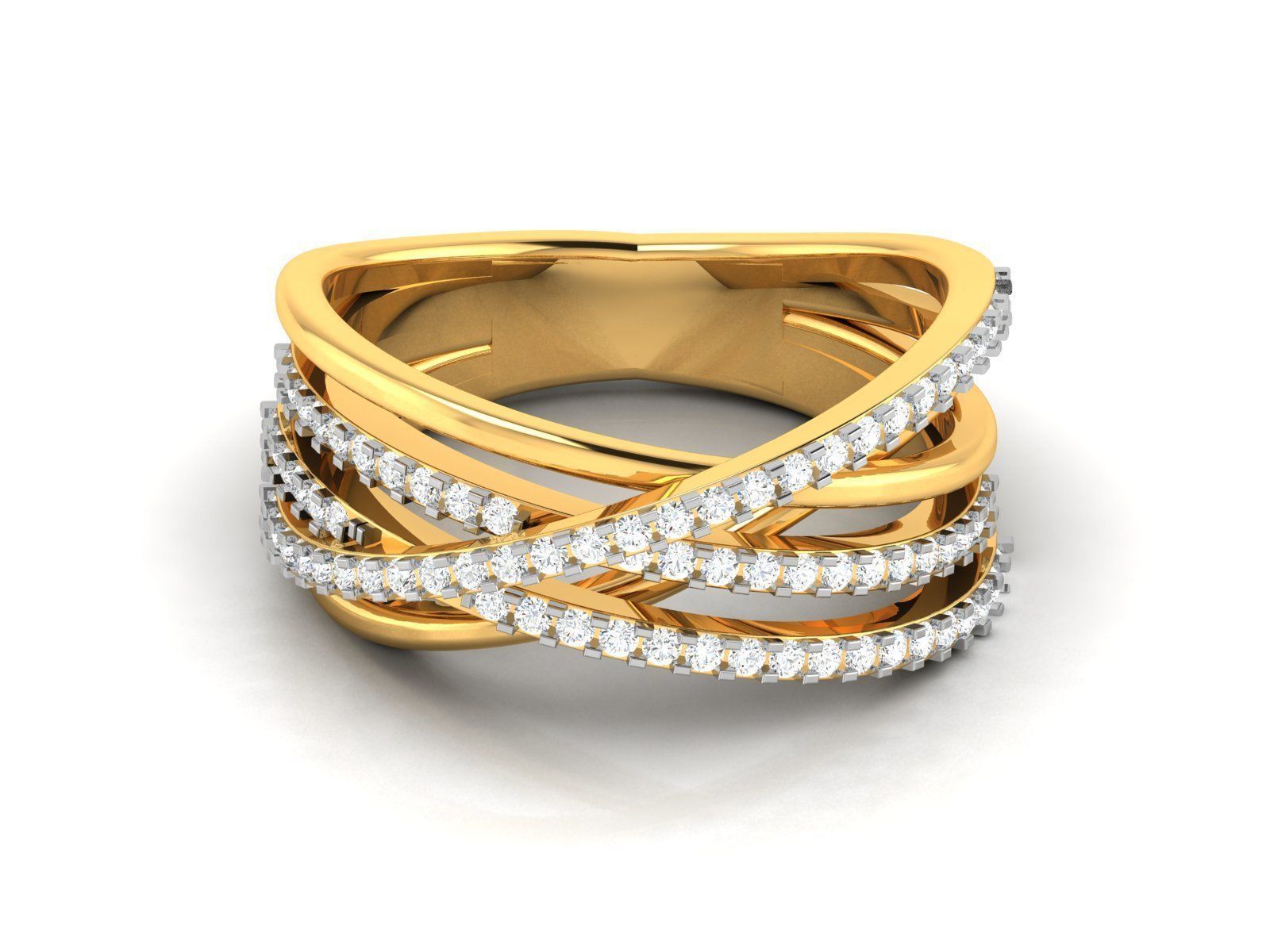 Ring-3070 gold diamond ring with three rows of diamonds 3D print model_6