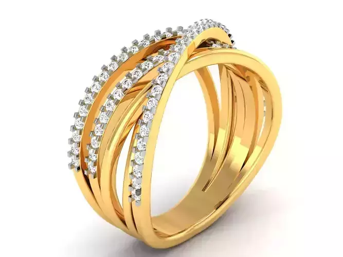 Ring-3070 gold diamond ring with three rows of diamonds 3D print model
