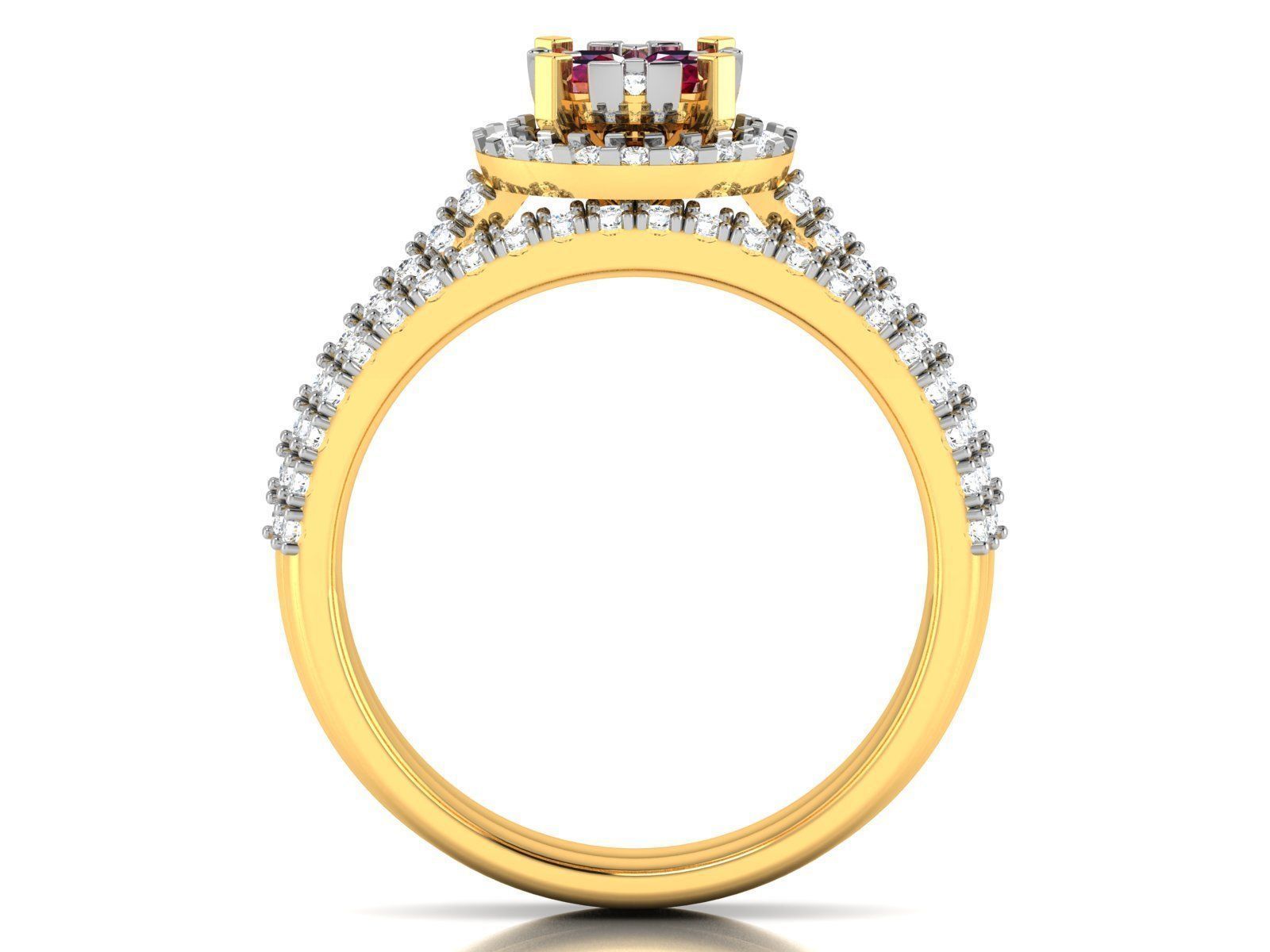 Ring-3066 ruby and diamond engagement ring set gold 3D print model_2