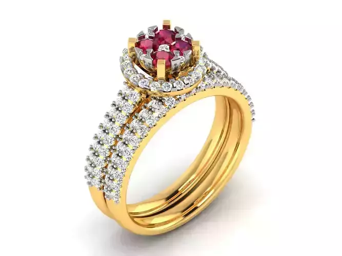 Ring-3066 ruby and diamond engagement ring set gold