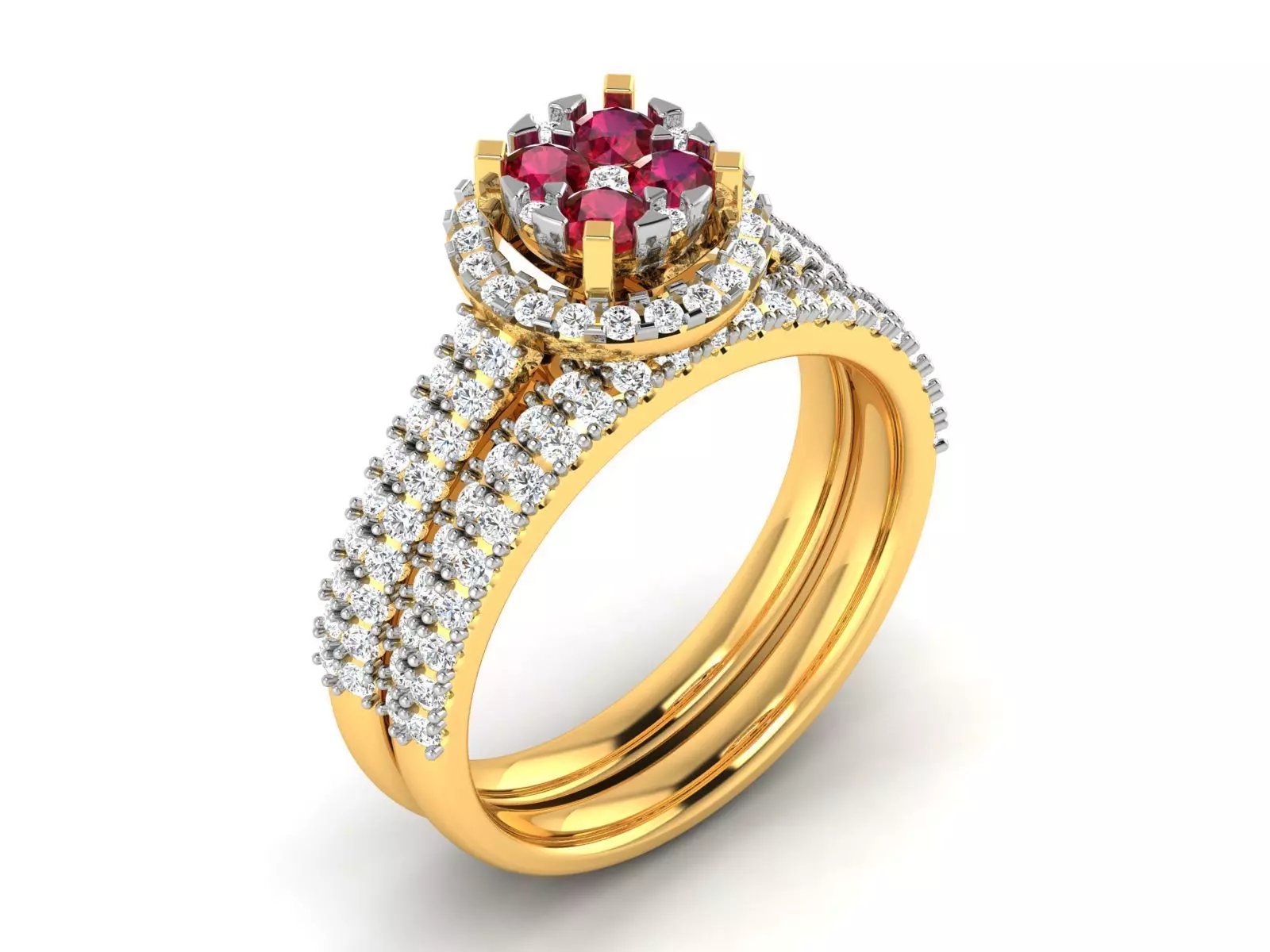 Ring-3066 ruby and diamond engagement ring set gold 3D print model_0