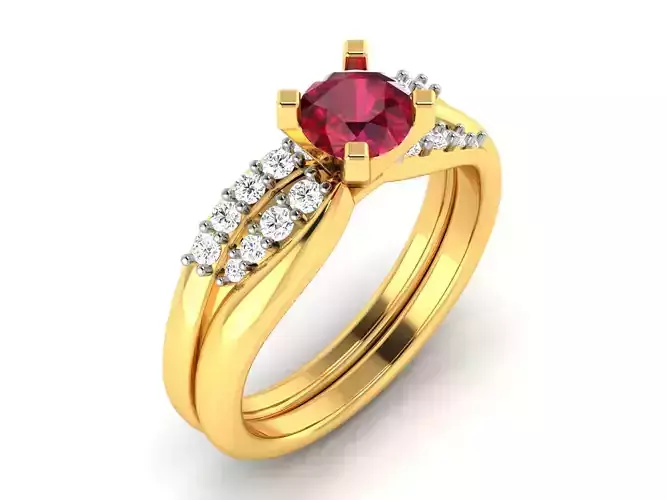 Ring-3065A ruby and diamond engagement ring set gold