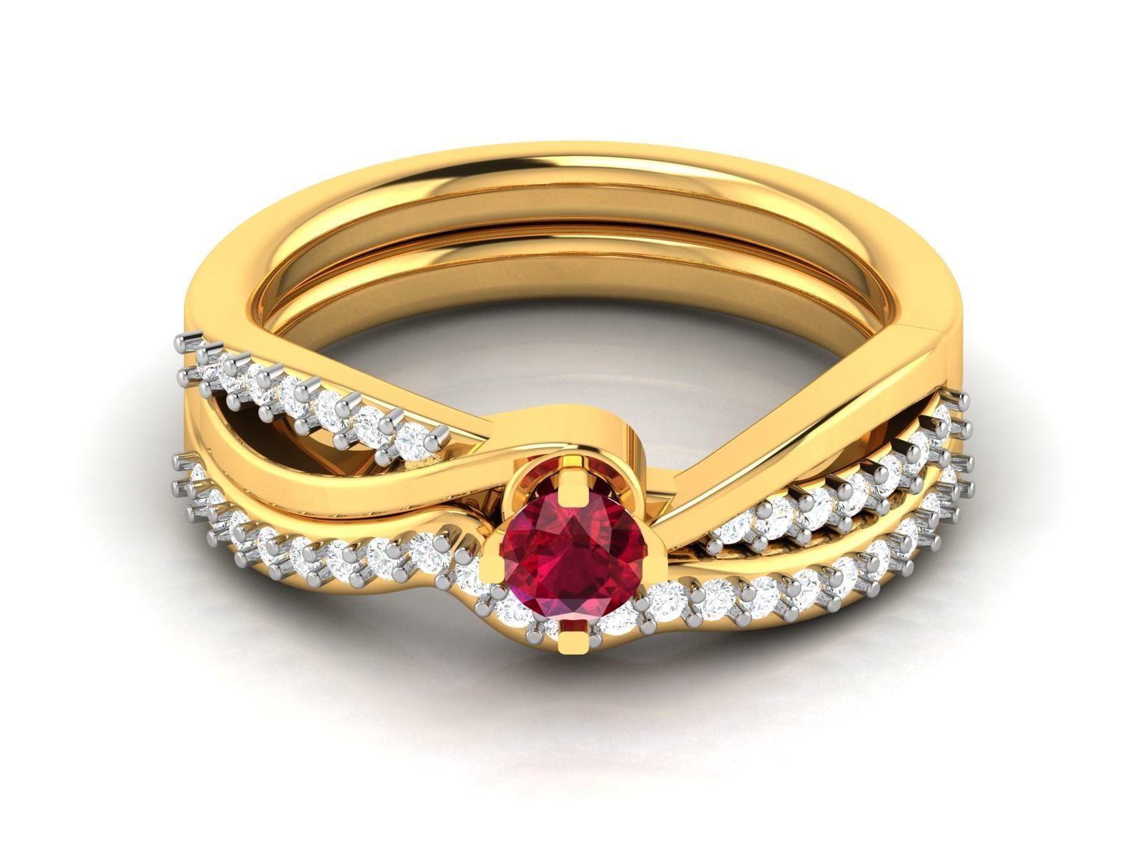 Ring-3064 ruby and diamond ring set gold 3D print model_8