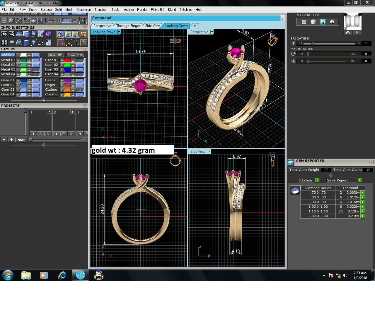 Ring-3062 gold and diamond ring with ruby stone 3D print model_7