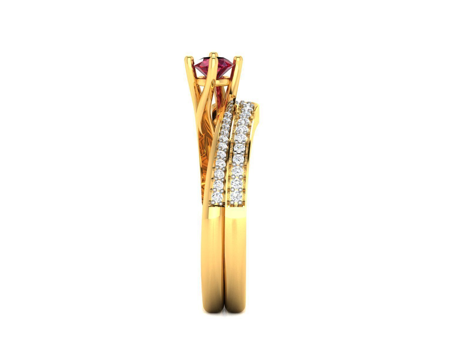 Ring-3062 gold and diamond ring with ruby stone 3D print model_6