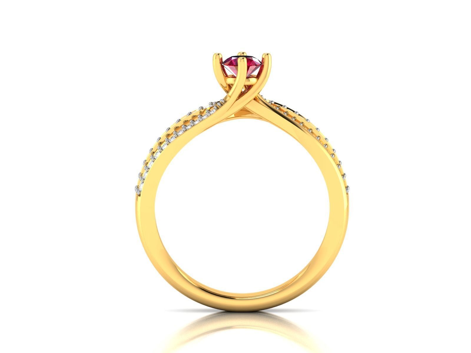 Ring-3062 gold and diamond ring with ruby stone 3D print model_4