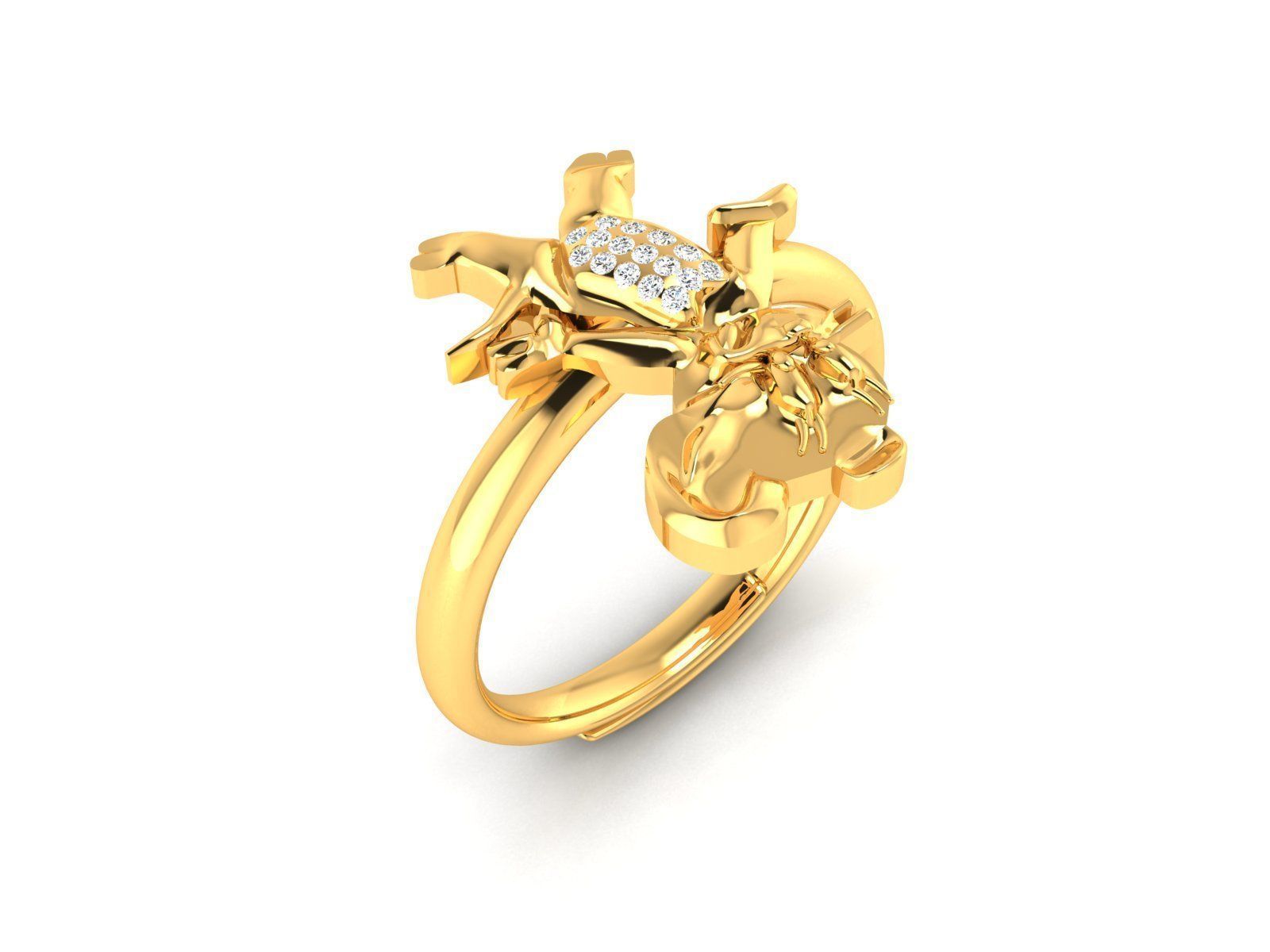 Ring-3050 gold teddy bear ring with diamonds 3D print model_7