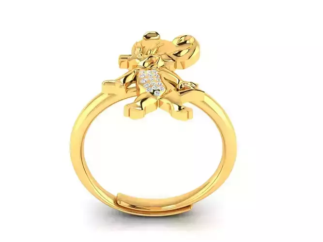 Ring-3050 gold teddy bear ring with diamonds 3D print model
