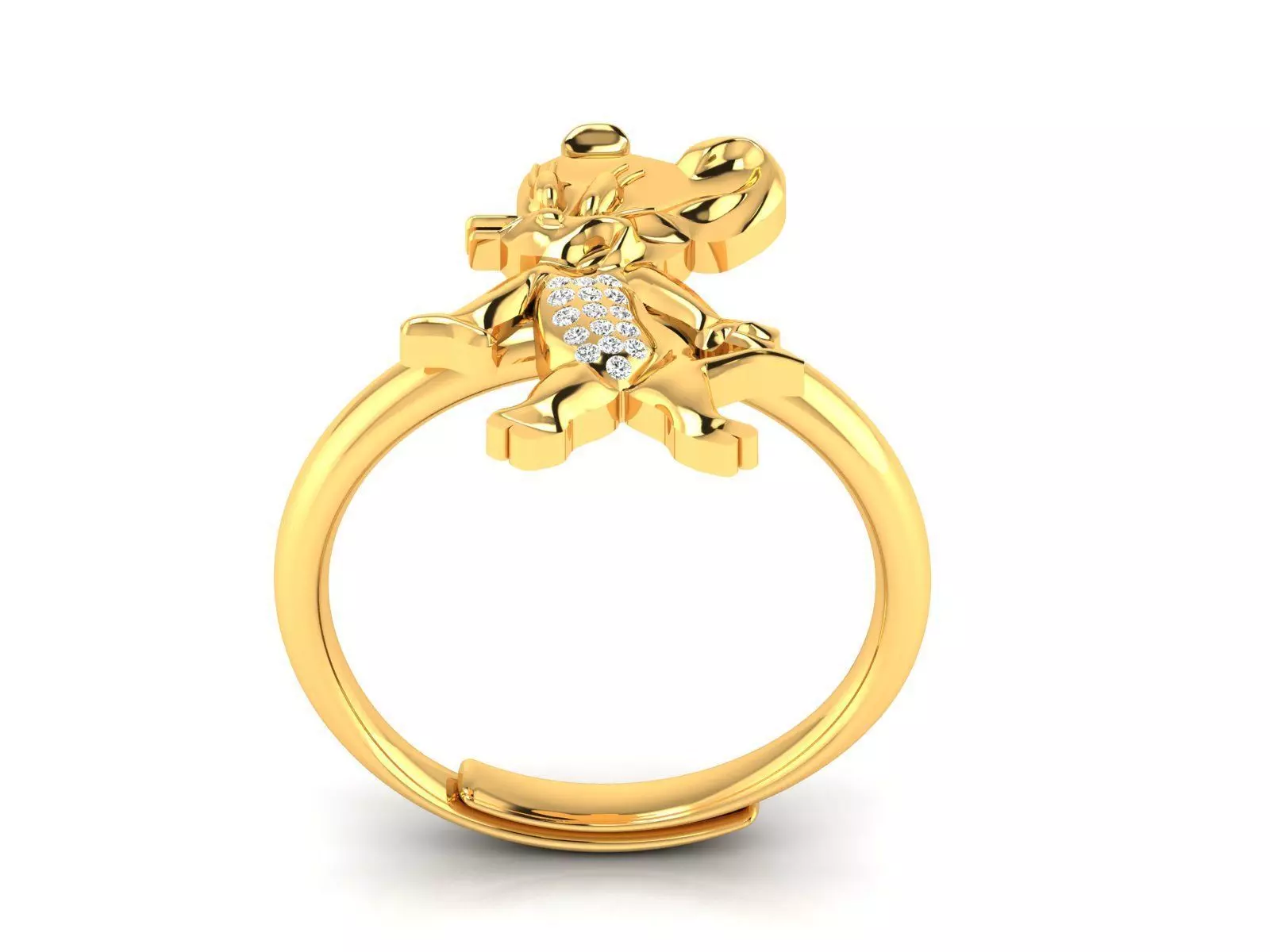 Ring-3050 gold teddy bear ring with diamonds 3D print model_0