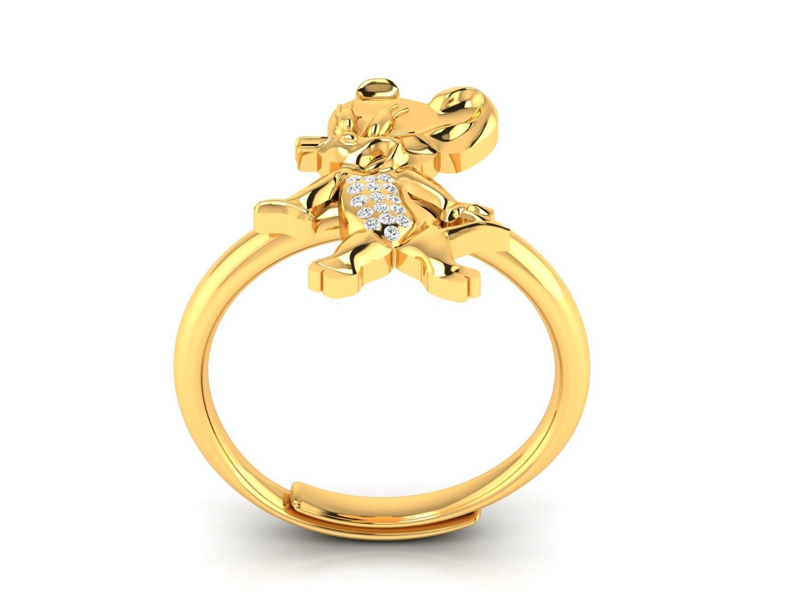 Ring-3050 gold teddy bear ring with diamonds 3D print model_1