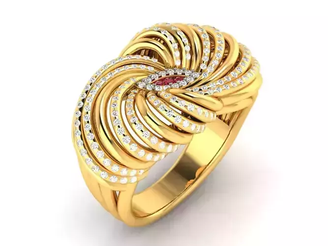 Ring-3040 gold ring with diamonds and rubies