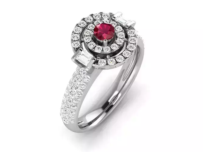Ring-3025 A engagement ring with ruby and diamonds 3D print model