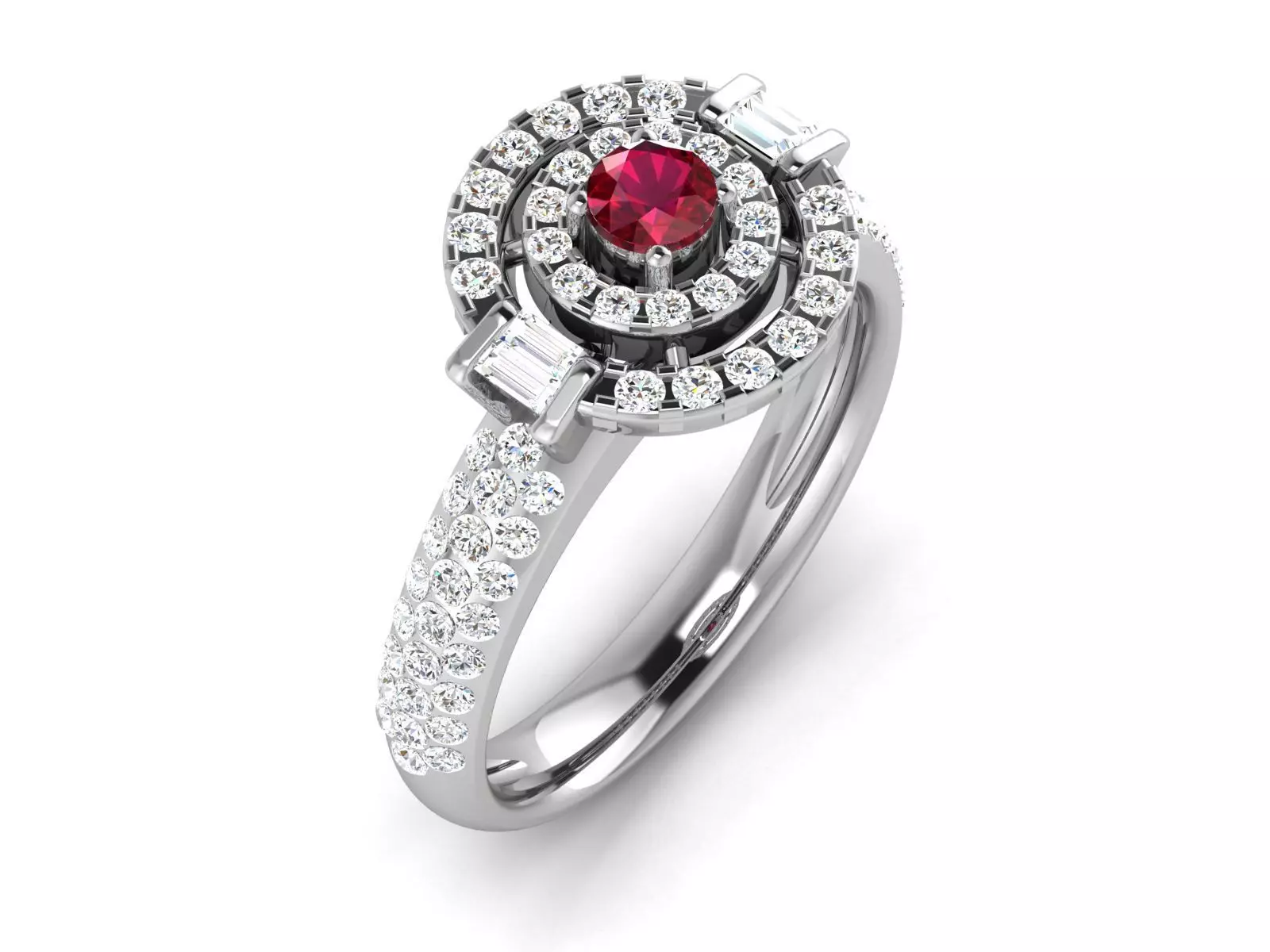 Ring-3025 A engagement ring with ruby and diamonds 3D print model_0