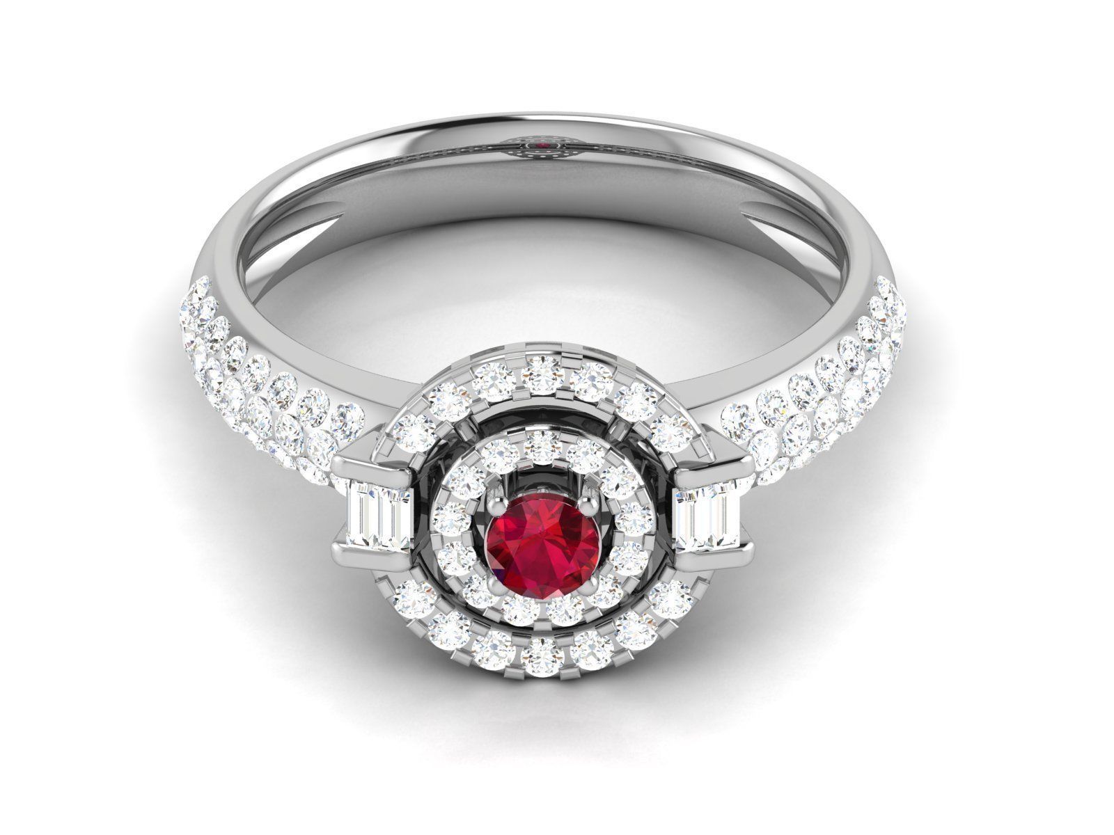 Ring-3025 A engagement ring with ruby and diamonds 3D print model_2