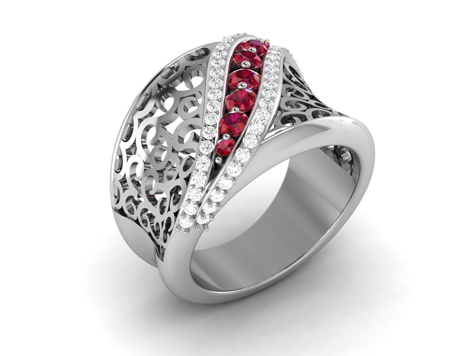 Ring-2992 ruby and diamond ring in sterling silver 3D print model_1