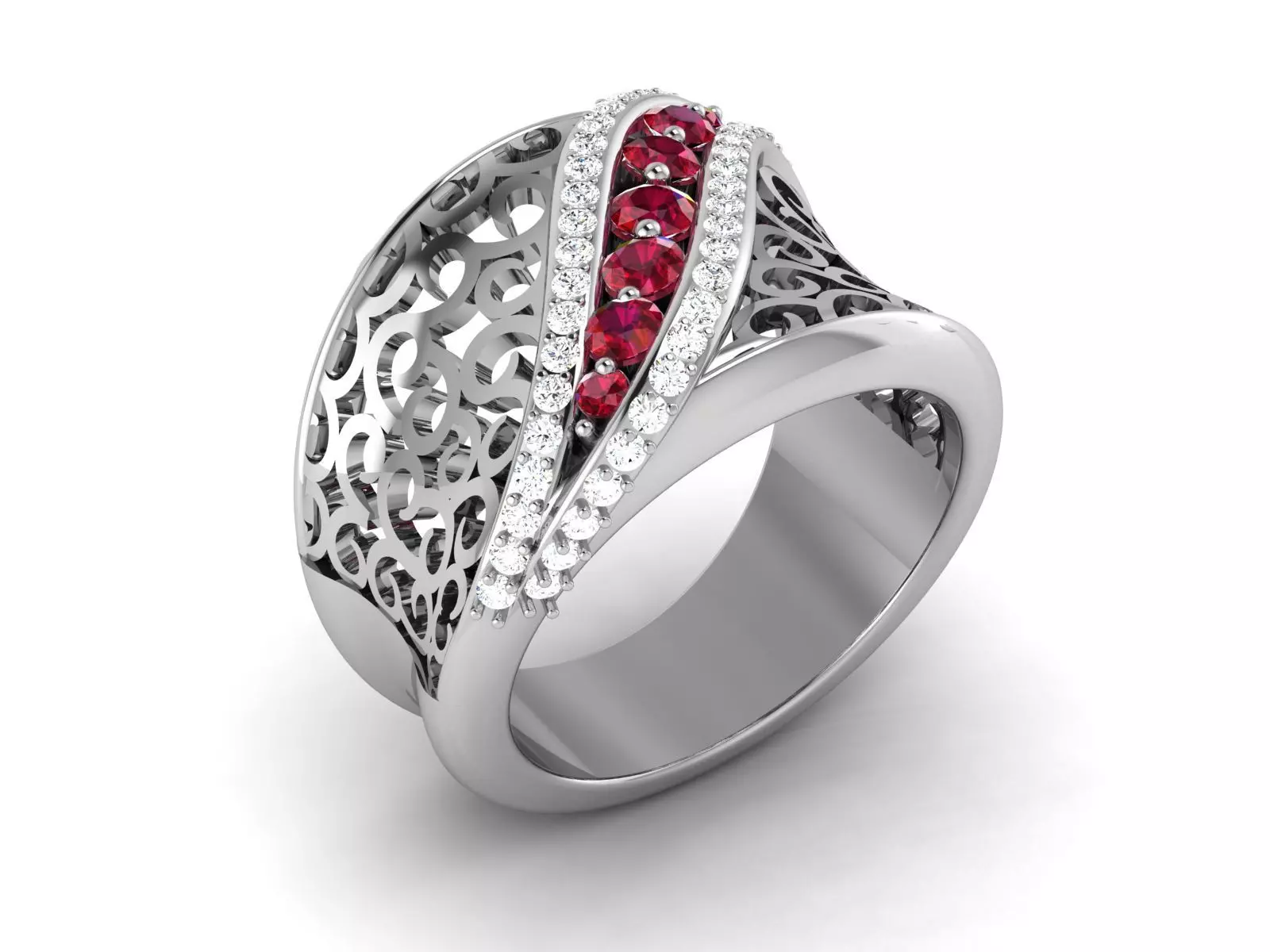 Ring-2992 ruby and diamond ring in sterling silver 3D print model_0