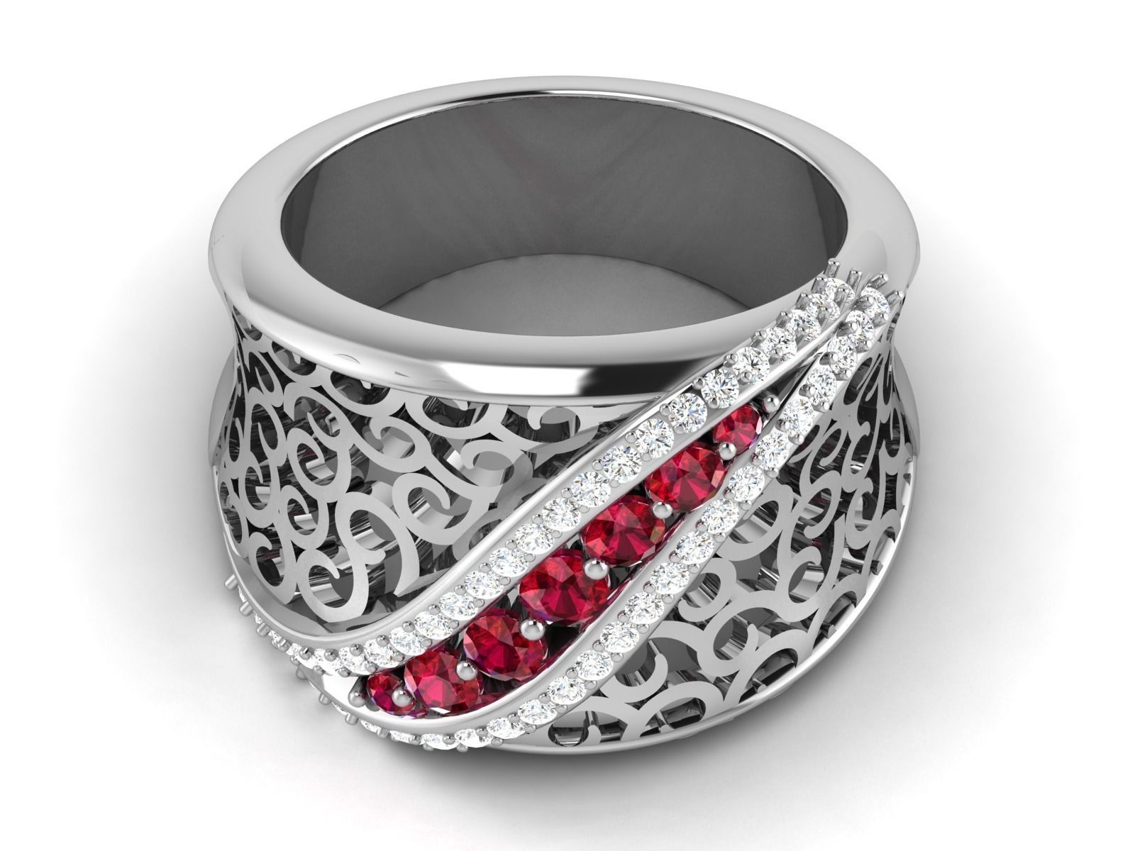 Ring-2992 ruby and diamond ring in sterling silver 3D print model_6