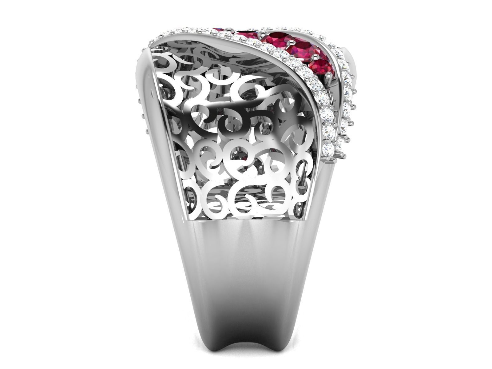 Ring-2992 ruby and diamond ring in sterling silver 3D print model_4
