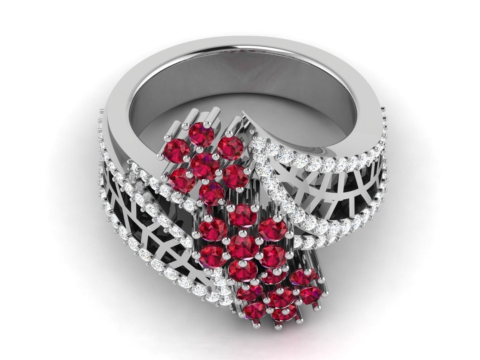Ring-2991 ruby and diamond ring 3D print model_2