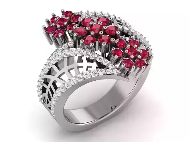 Ring-2991 ruby and diamond ring 3D print model